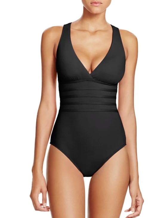 La Blanca Island Goddess Multistrap Cross Back One Piece Swimsuit Size 4 10926